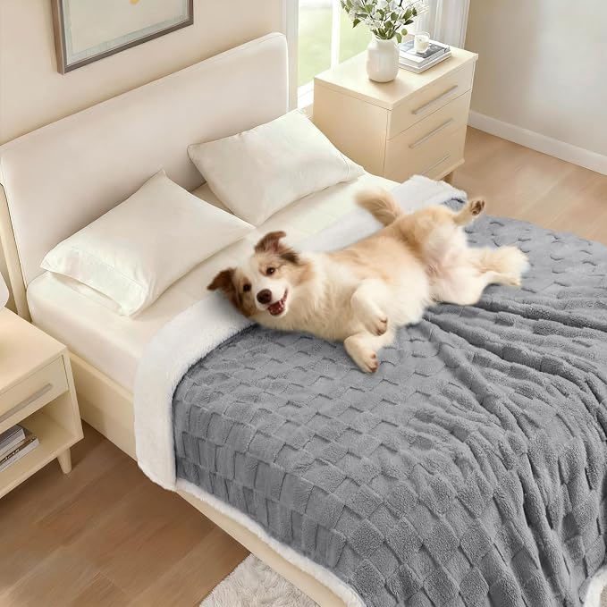 Luciphia Waterproof Dog Blanket, Reversible Fleece & Sherpa, Couch Cover | Soft plush fluffy, washable, puppy, cat, dog bed, crate, car seat, sofa, throw, furniture protector,Gray,Large (65" x 57") - Image 6