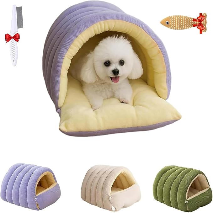 Removable and Washable Winter Closed-Off Cat Bed, Warm Cozy Comfort Pet Cave for Cats & Kittens, Machine-Washable Removable Cushion, Non-Slip Base by Qfibkr