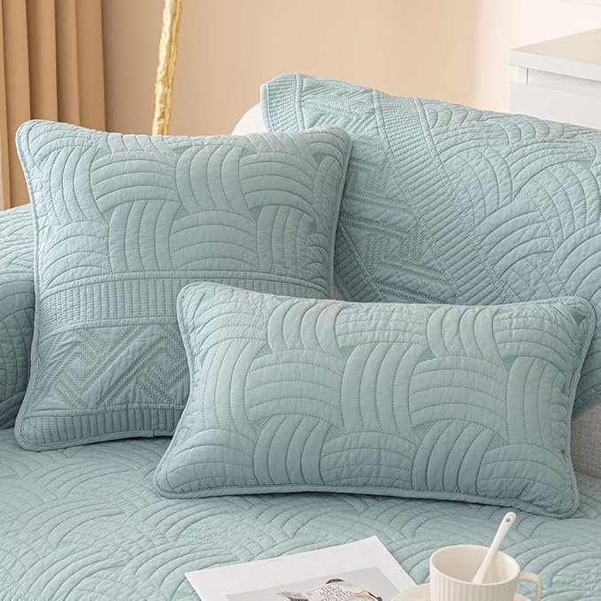 vctops Set of 2 Cotton Quilted Throw Pillow Covers Farmhouse Neutral Solid Color Pillow Cover Weave Embroidery Soft Cushion Case (Blue,18"x18") by vctops
