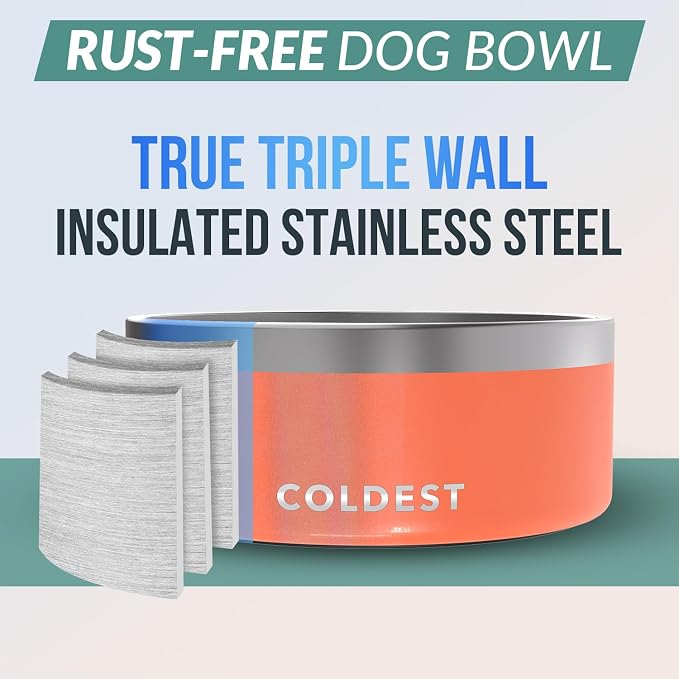 Coldest Dog Bowl - Anti Rust Metal, Non Slip, 3 Layers Insulated Stainless Steel Dog Bowls - Spill Proof & Heavy Duty - Water Bowl for Dogs, Cats & Pets, Dish Washer Safe (100 oz, Candy Red Glitter) - Image 3