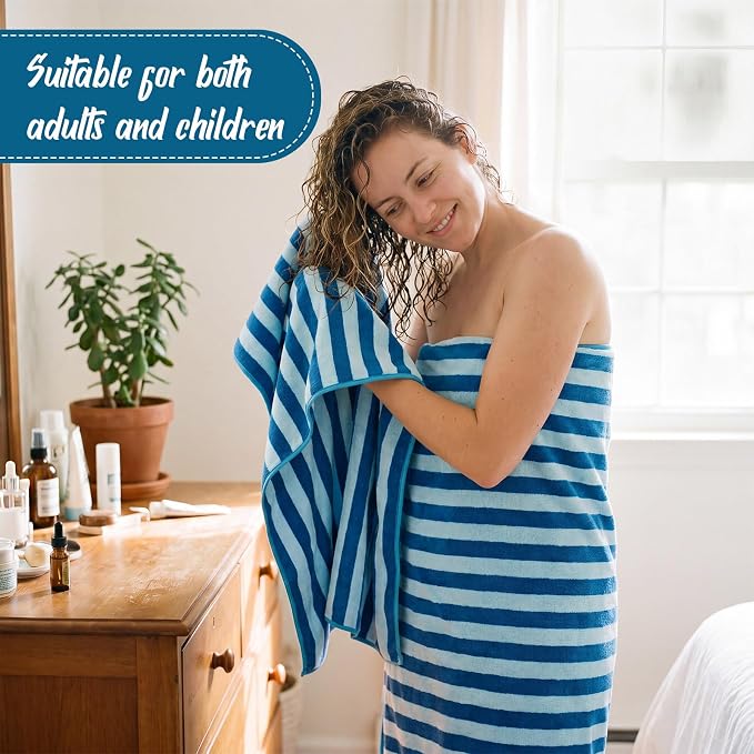 SmoothNovelty 16 Pack Microfiber Bath Towels Bulk 27'' x 60'' Oversized Size Bath Towel Highly Absorbent Extra Large Soft Drying for Beach Shower Summer Salon Sport Gym Party (Blue,Wide Stripes) - Image 5