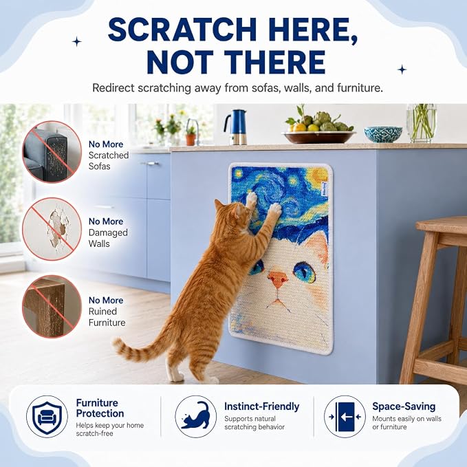 Wall Mounted Sisal Cat Scratcher Mat, Cat Scratch Pad, Natural Sisal Scratcher for Couch, Space Saving Cat Scratching Mat for Indoor Cats (Apple, X-Large) - Image 6