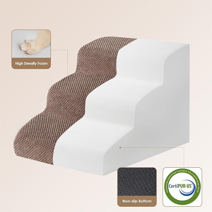 EHEYCIGA Curved Dog Stairs Ramp for Small Dogs 15.7" H, 3-Step Dog Steps for Couch Sofa and Chair, Pet Stairs for Cats, Non-Slip Balanced Pet Steps Indoor, Brown - Image 2