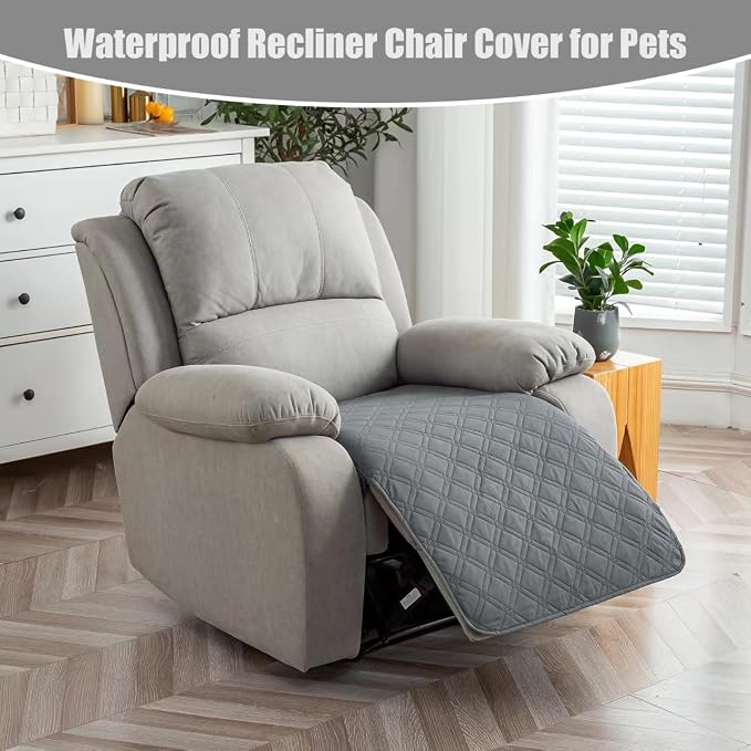 Genina Waterproof Recliner Chair Covers, Recliner Cover for Dog Pets Friendly, Washable Antislip Reclining Chair Cover Furniture Protector, Sofa Slipcover for Living Room(23.6inch/Dark Grey) - Image 3