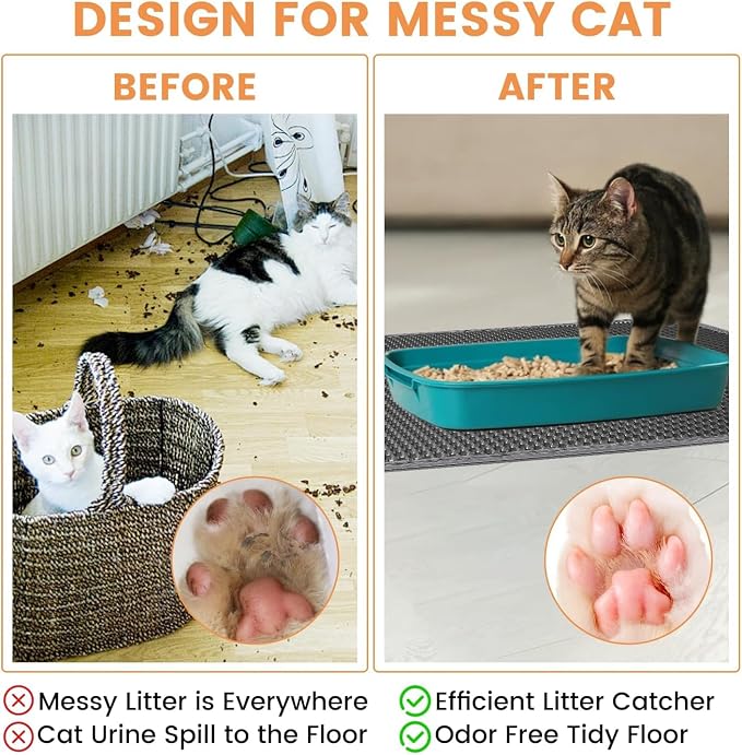 23.6” x15.7” Cat Litter Mat, Litter Trapping mat, cat mat for Litter Box, cat Litter mat Small, Honeycomb Double Layer Design, Waterproof & Urine Proof, Scatter Control, Non-Slip, Grey, 1 Pack - Image 5