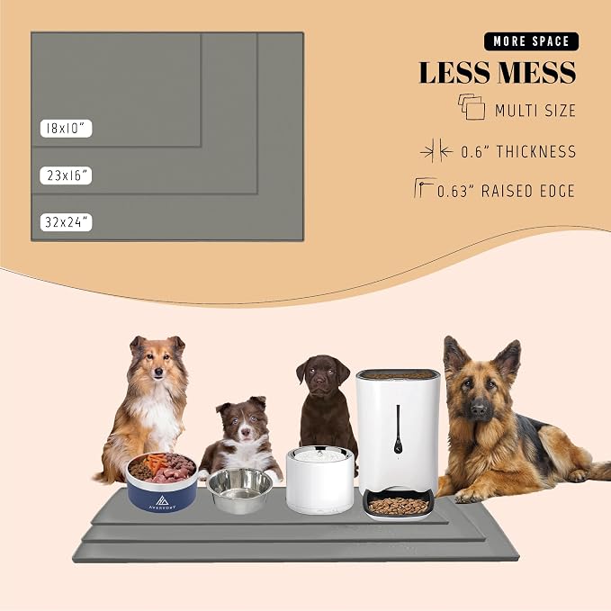 AVERYDAY 100% Waterproof Thicker Silicone Dog Food Mat, 0.63'' Raised Edge Bowl Mat for Food & Water, Non Slip Pet Feeding Placemat for Messy Drinkers, Perfect for Large Medium Small Breeds, 23"x16" - Image 6