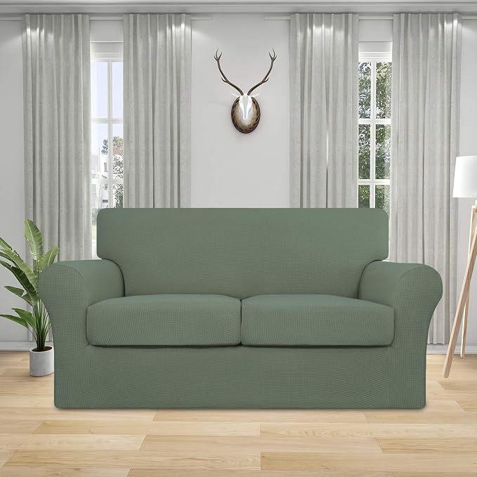 Easy-Going 3 Pieces Stretch Couch Cover Sofa Cover for Dogs Washable Sofa Slipcover for 2 Separate Cushion Couch Spandex Jacquard Fabric Elastic Furniture Protector for Pets(Greyish Green, Loveseat) - Image 2