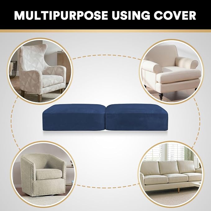 PrinceDeco Velvet Couch Cushion Cover Soft Stretch Cushion Slipcover for Chair Loveseat Sofa Cushion Furniture Protector Seat Cushion Sofa Cover Each Width Up to 40", Navy - Image 6