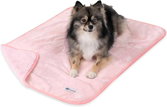 PetAmi Premium Waterproof Dog Blanket for Small Medium Dogs, Reversible Sherpa & Flannel Fleece, Leakproof Pet Throw for Couch Protection, Soft Plush Furniture Protector for Cats, Washable, 29x40 Pink by PetAmi