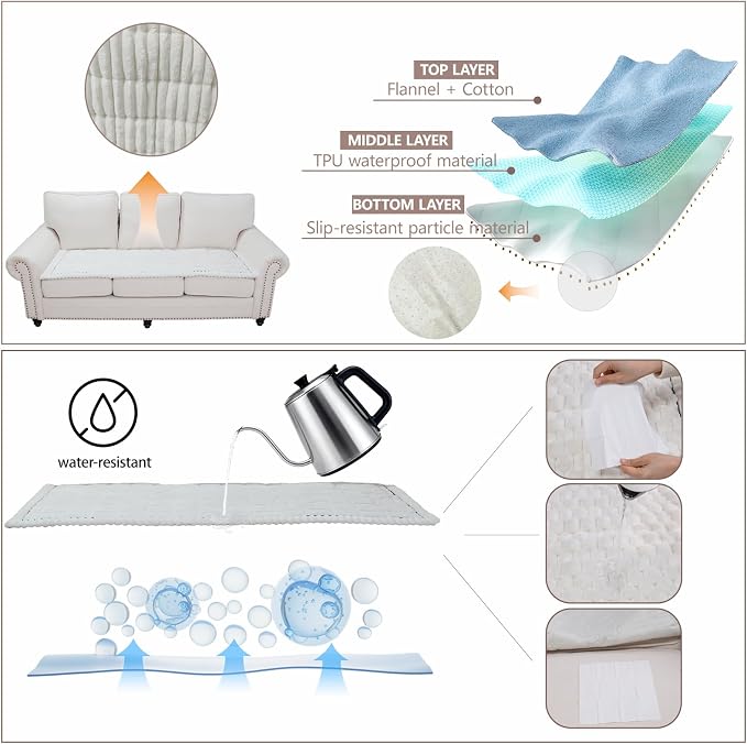 Waterproof Couch Cover for Dogs Washable,Nonslip Fuzzy Durable Pet Friendly | Soft Slipcovers for 3 Cushion Sofa Cover,Plush Thick Protector Fits Mat Bed Leather & Fabric Couches (White 27.6"x82.7") - Image 2
