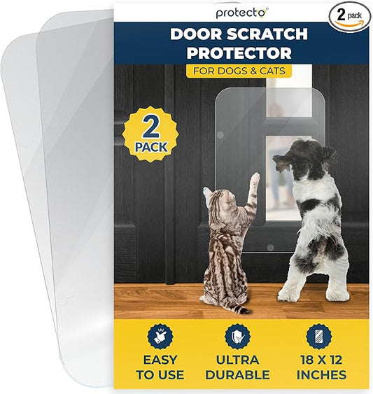 PROTECTO 2-Pack Door Protector from Dog Scratching, 18x12 - Door Guard | Clear Door Scratch Protector & Screen Door Protector for Cats, Scratch Shield - Window, Wall, Sliding Doors, Indoor Outdoor by protecto