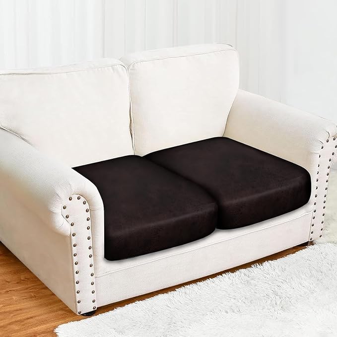 Leather Like Couch Cushion Covers Sofa Slipcovers Sets Couches Furniture Protector Covers for Sectional Armchair Loveseat Stretch Spandex Fabric, Machine Washable (2 Cushion Loveseat, Chocolate) - Image 4