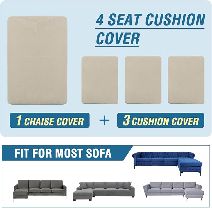 H.VERSAILTEX Sectional Couch Covers 4 Pieces Sofa Seat Cushion Covers L Shape Separate Cushion Couch Chaise Cover for Both Left/Right Sectional Couch (Seat Only: 1 Chaise + 3 Sofa, Island Fossi) - Image 8