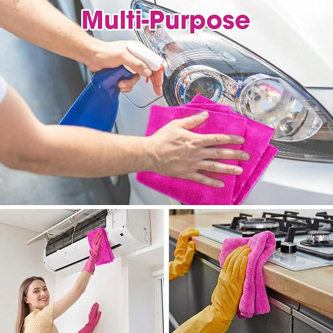 Shimeyao 30 Pcs 16 x 16 Inch Edgeless Microfiber Plush Towels for Cars Detailing Drying Wash Polishing Absorbent Cleaning Cloths, 500 GSM (Fuchsia) - Image 5