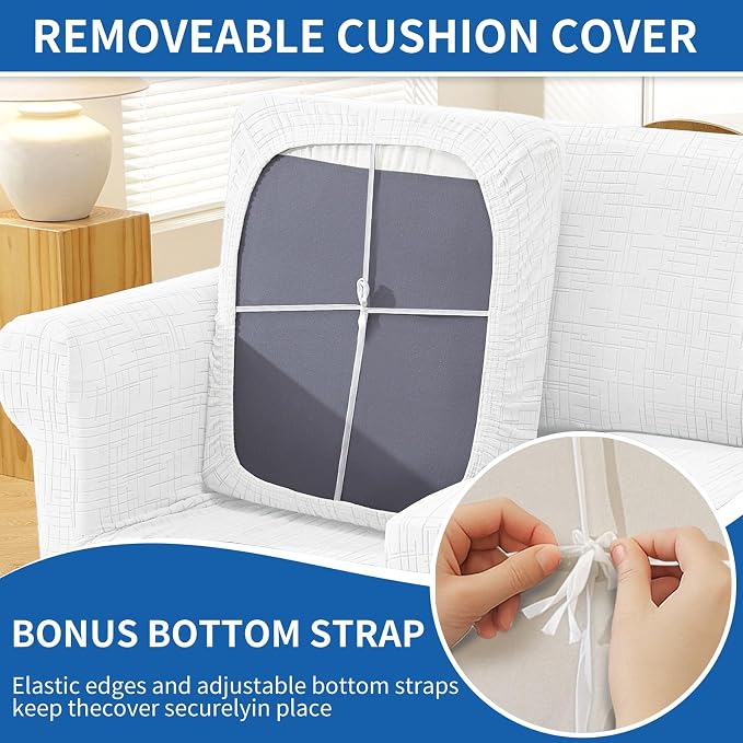 CYCMCAO 4 Piece Stretch Sofa Covers for 3 Cushion Couch, Non Slip Couch Covers for Sofa, Sofa Covers for Pets Washable, Couch Covers for Dogs,Kids (Off-White), 71"-91" (3 Cushion Sofa) - Image 6