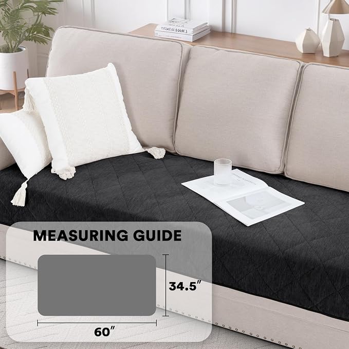 PrinceDeco Couch Covers for Dogs Chenille Sofa Covers for 2 Cushion Washable Quilted Checkered Fuzzy Pet Couch Cover Soft Couch Protector Non-Slip Sofa Pads for Puppy Cat Kids(34.5" x 60", Grey) - Image 2