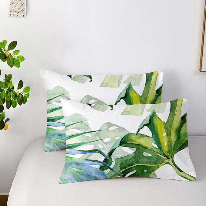 Nttopship Tropical Plants Comforter Sets，Bedding Set King Size for Kids,Green Plant Leaf Tie Dyeing Comforter Sets All Season 1 Comforter and 2 Pillowcases - Image 5