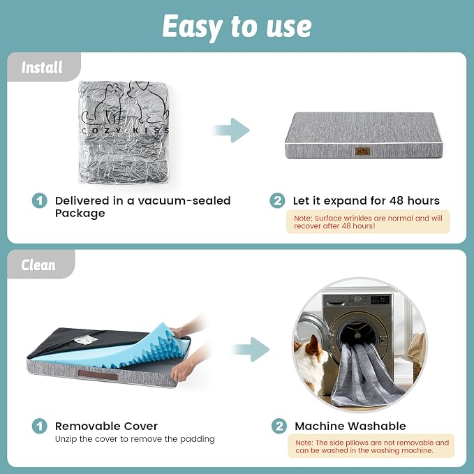 COZY KISS Cooling Orthopedic Dog Bed, Q-Max >0.5 Waterproof Egg Crate Foam Pet Bed with Removable Washable Cover, 36x27x3 Inch,Dark Grey - Image 8