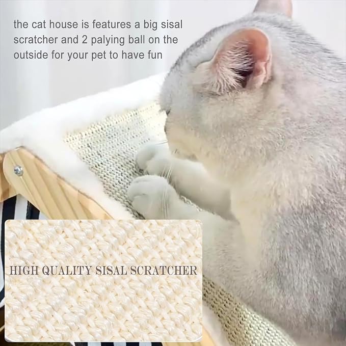 Cat House, Cat Beds for Indoor Cats, Cat Scratchers with Sisal Scratching Board, Cat Scratcher Bed with Fluffy Ball Hanging, Cat Condo 20x16x16 inches - Image 3