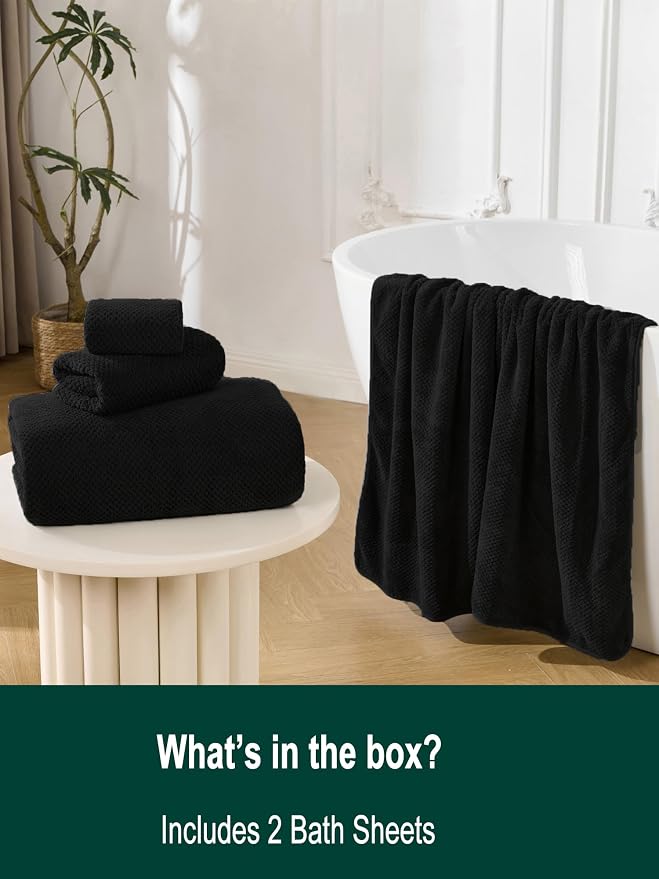 Bath Sheets 40x80 Inches 2-Piece, Extra Large Bath Towels, Soft Absorbent Quick Dry, Microfiber Towels for Bathroom Beach Pool Gym Spa, Black - Image 3
