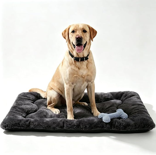 Dog Bed 42" for Metal Crate Pad,Washable Sleeping Mat for Medium/Large Pets | Soft faux rabbit fur, non-slip,machine wash/dry, plush cushioning, for crates, floors & travel, multiple sizes for all breeds by Poimerk