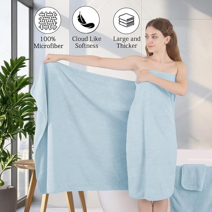 Hailea 18 Piece Family Bath Towel Set Include 6 Bath Towels,6 Hand Towels and 6 Washcloths Soft Bathroom Towel with Hanging Loops,Highly Absorbent Quick Dry Towels Set for Bathroom,Hotel and Spa-Blue - Image 9
