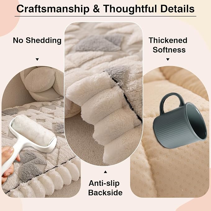 STACYPIK Thickened Geometric Gray Couch Cover for Dogs Washable, Non Slip Plush Sofa Covers for 3 Cushion Pet Friendly, Soft Fuzzy Sofa Covers L Shape, Quilted Dog Couch Protector Bed Mat-27.6X82.7IN - Image 2
