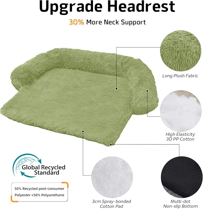 GGIB Calming Dog Bed Fluffy Plush Dog Mat for Furniture Protector with Removable Washable Cover for Large Medium Small Dogs and Cats (Large, Grass Green) - Image 2
