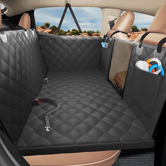 Back Seat Extender for Dogs-Large Space, Hard Bottom Egg Crate Foam Soft Dog Car Seat Cover, Sturdy Backseat Extender for Dogs, Waterproof Pet Car Bed Dog Hammock for Car, SUV, Truck by ROUWINNE