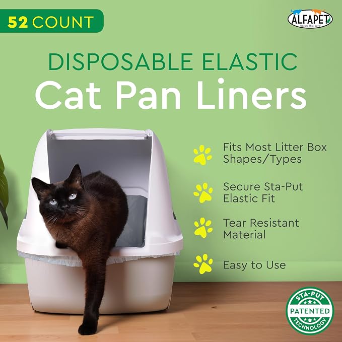 Litter Box Liners heavy duty,Alfapet elastic 52 Pack-For Extra-Giant, jumbo, super-jumbo Size litter Pans- With Sta-Put Technology for Firm, Easy Fit- Quick + Clever Waste Cleaners - Image 2