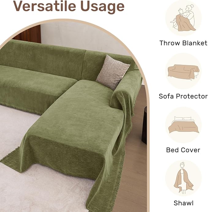 2 Pieces Sectional Couch Covers L Shaped Cover XXL Green | Thick Washable Fabric for L Shaped Sectional Sofa, Anti-Pet Hair, Stain & Wear Resistant, Easy Care & Installation - Image 6