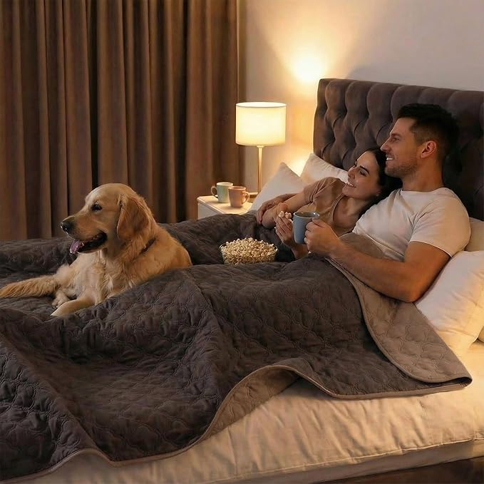 FunFurry Waterproof Dog Blanket, Couch Cover for Dogs Washable, Reversible Dog Bed Cover, Couch Furniture Protector. (Dark＆Light Brown, 82 X 82 Inch - 1 Pack) - Image 3