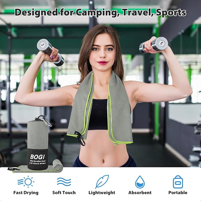BOGI Microfiber Travel Sports Towel-Quick Dry Towel, Soft Lightweight Microfiber Camping Towel Absorbent Compact Travel Towel for Camping Gym Beach Yoga Swimming Backpacking (S:16''x32'',2Pcs-Grey) - Image 6