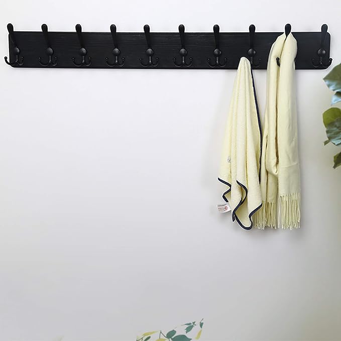 Dseap Coat Rack Wall - Heavy-Duty 38-1/4" Long, with Reinforced 10 Custom Tri-Hooks, Solid Wood Wall Hanger for Coats Hat Jackets - Rustic Farmhouse Entryway Storage, Black, Pack of 2 - Image 9