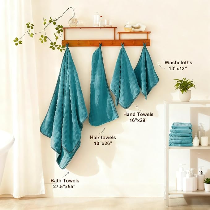 COZYART Lint Free 8 Pcs Bathroom Towels Set Ultra Soft Microfiber Teal | Ultra Fluffy, Thick, Highly Absorbent, Quick Dry, No Shedding, No Pilling, Fade Resistant, Durable, Long-lasting - Image 4
