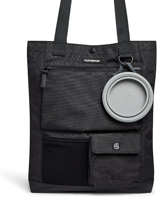 Cleverpup Park Pack 2-Piece Set Dog Gear Tote – Dog Travel Bag with 8 Pockets, Treat Pouch, Poop Bag Dispenser, Quick-Dry Ball Pocket, Collapsible Bowl, Perfect for Walks & Park Trips, Graphite by Cleverpup