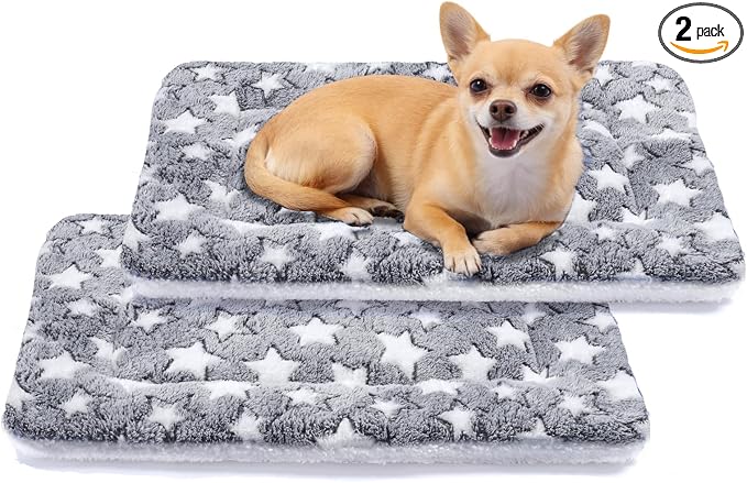 Mora Pets Dog Bed Crate Pad Ultra Soft Pet Bed with Cute Star Print Washable Reversible for Large Medium Small Dogs 21 x 12 inch 2 Pack Grey by MoraPets