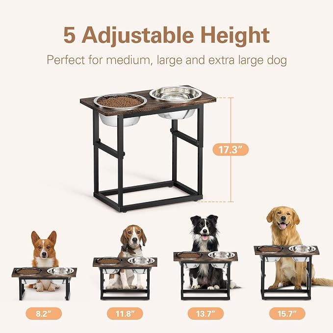 Zarler Elevated Dog Bowls for X-Large and Large Breed, 5 Adjustable Heights from 8.2'' - 17.3'', 2 Stainless Steel Bowls, 8.2'',11.8'',13.7'',15.7'',17.3'' Raised Dogs Food Bowl Stand - Image 2