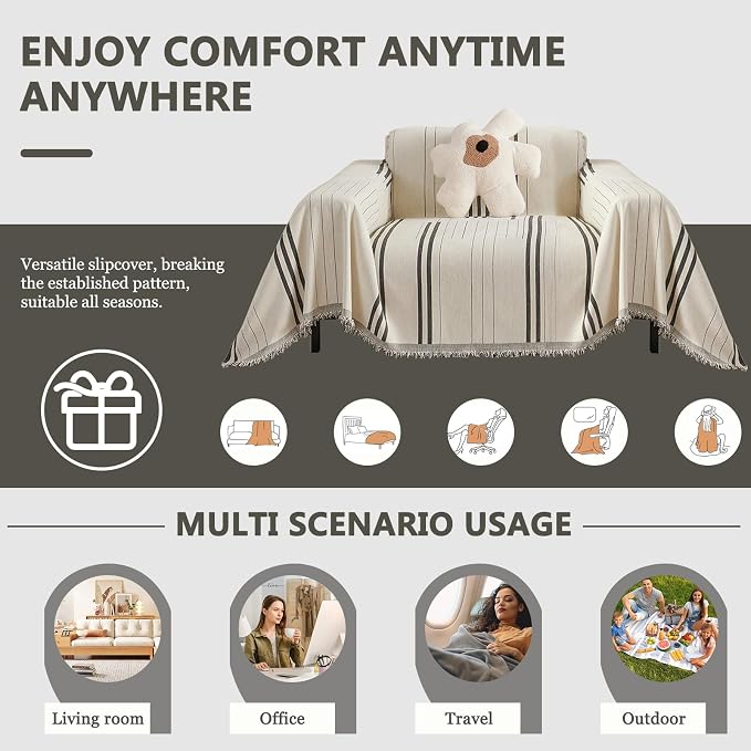 DREAMINGO Couch Cover for Armchair Reversible Chenille Chair Sofa Protector Washable Couch Cover Blanket for Living Room Striped Jacquard Recliner Furniture Slipcover 71"x71" - Image 3
