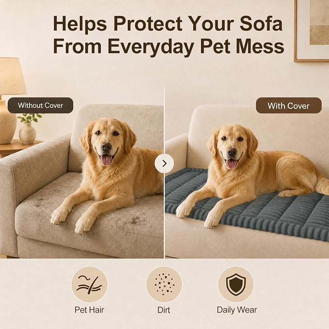 decorUhome Couch Cover for Dogs, Non Slip Fuzzy Thick Pet Sofa Protector | Pet Friendly, Machine Washable, Fits 3-Cushion Sofa, Protects Against Pet Hair & Daily Messes, Dark Grey, 27.6" x 70.9" - Image 5