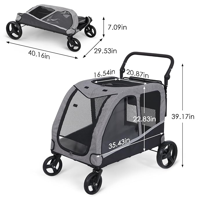 Dog Stroller for Large & Medium Dogs, Extra Large Pet Stroller, Dog Wagon for 2 Dogs, Foldable Design, Adjustable Handle, with Pocket, Up to 130 lbs