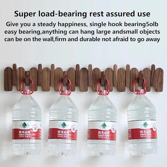 Wall Mounted Coat RackHooks Piano Key Hangers Natural Solid Wood Hanger Non-Woven Fabric Clothes Hangers for Closet, Kitchen, Bedroom, Bathroom, Entryway (Moon Walnut-Beech, 10 Hooks) - Image 8