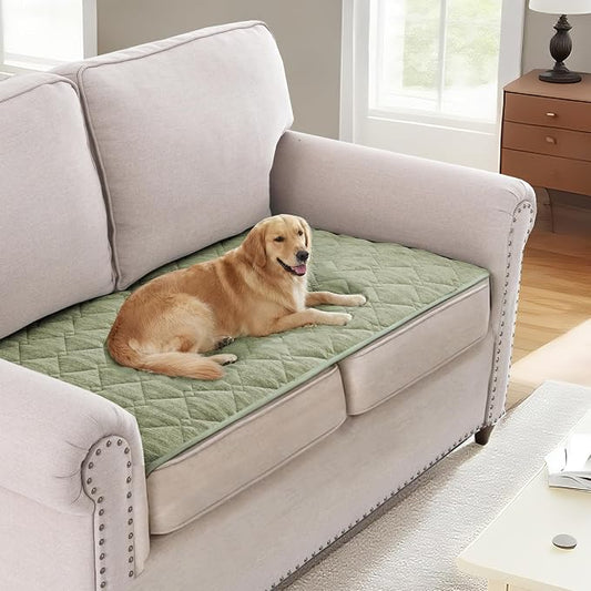 H.VERSAILTEX Couch Cover Chenille Pet Fuzzy Sofa Covers for 2 Cushion Couch Anti Slip Washable Sofa Slipcovers with Strap Soft Couch Protector Cover for Dogs Cats Kids(27.6" x 59", Tender Green) by HVERSAILTEX
