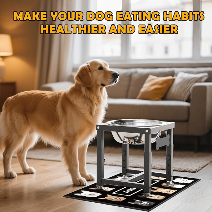 ADENGL 0.8 Gallon Elevated Dog Water Bowl for Medium Dog, 4-Height Adjustable (8–12.2'') Raised Stainless Steel Bowl with Spill-Proof Mat & Sturdy Metal Stand, Easy-Clean Feeder for Indoor/Outdoor Use - Image 7