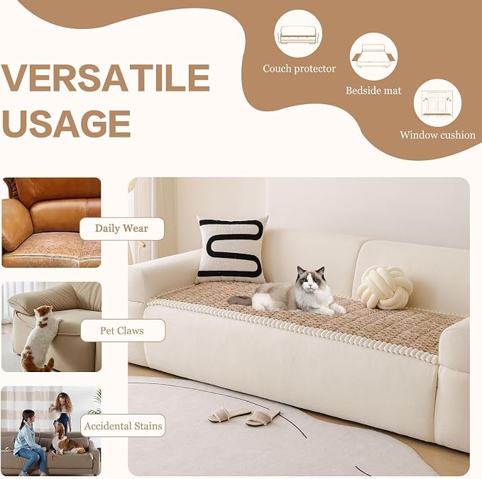 DREAMINGO Pet Couch Covers for Sofa Non Slip Fuzzy Dog Sofa Covers Washable Geometric Jacquard Couch Cushion Protector Coffee Pet Bed Mat 27.6x70.9 Inch - Image 5
