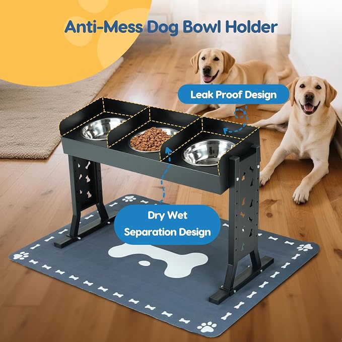 Elevated Dog Bowls for Large Breeds, Triple Dog Bowl Stand with 3 Stainless Steel Bowls, Adjustable Raised Dog Feeding Station, Slow Feeder Anti-Gulping Design, Heavy Duty - Image 4