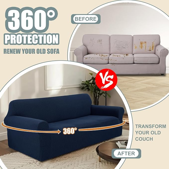 Stretch Oversized Sofa Couch Cover Washable Slipcover, Navy | 1-Piece X-large Sofa Cover For 3 Cushion,Furniture Protector Couch Cover For Dogs, Polyester Spandex Jacquard fabric - Image 4