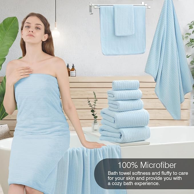 Hailea 18 Piece Family Bath Towel Set Include 6 Bath Towels,6 Hand Towels and 6 Washcloths Soft Bathroom Towel with Hanging Loops,Highly Absorbent Quick Dry Towels Set for Bathroom,Hotel and Spa-Blue - Image 4