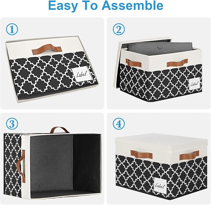 Large Storage Bins with Lids, Foldable Fabric Storage Baskets with Lids 6-Pack, Sturdy Storage Boxes with Labels and 3 PU Handles for Closet Home Bedroom Office (26L, Black Plaid&White) - Image 6