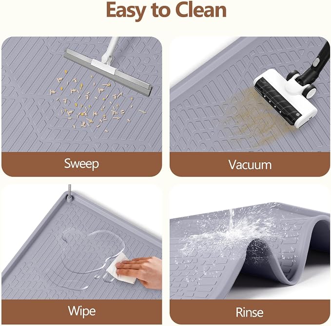 Silicone Cat Litter Box Mat 34'' x 22'' Cat Mat with Toy, Grey | Extra Large Litter Mat with lip, Non-Slip Waterproof Cat Litter Mat Litter Trapping Mat for Floor, Easy to Clean - Image 8